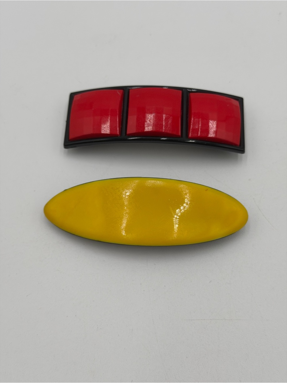 Vintage 80s Barrettes Red Black Geometric Yellow Hair Clips Lot 2